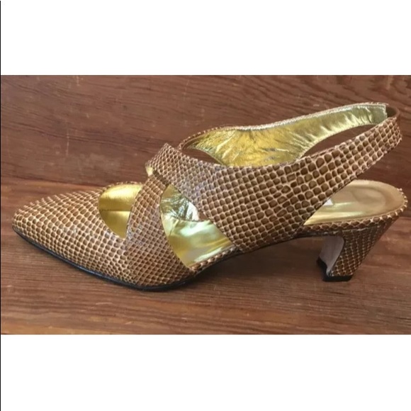 Escada Snakeskin Embossed Leather Slingback Shoes - Picture 3 of 6